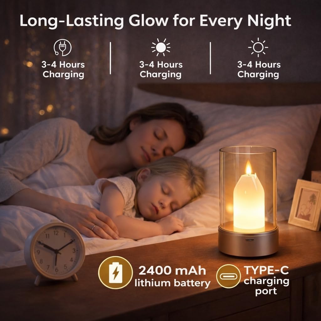 Flameless LED Candle Lamp with Gesture Control, Dimmable Flickering Flame Night Light for Bedroom, Living Room, Table Decor