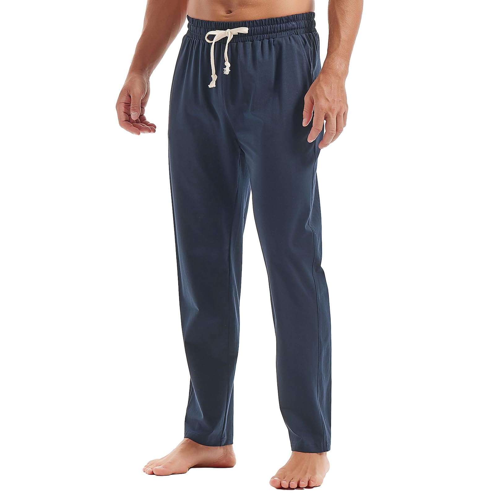 MakingDa Pantalones de chándal de algodón para hombre, pantalones de yoga con cordones y cintura elástica, pantalones para correr y trabajar en casa