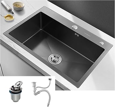 Black Drop In Kitchen Sink, Stainless Steel Modern Utility Sink, Topmount Commercial Bar Sink, New Nano Single Bowl Combo-Sink, Laundry Room Sink, Outdoor Garden Sink Station with Hose Hook Up  Color