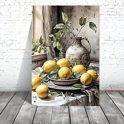 LMYSXAOZ Modern Watercolor Lemon Still Life Canvas Painting, Plants And Rural Kitchen Wall Art Poster Living Room Home Decoration(60x85cm)
