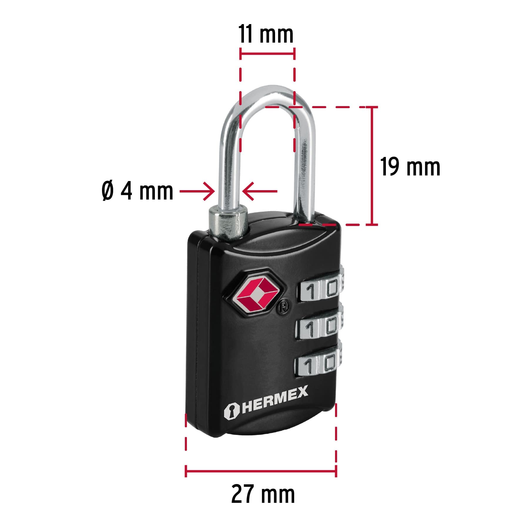 Security combination lock TSA, 30 mm, blister