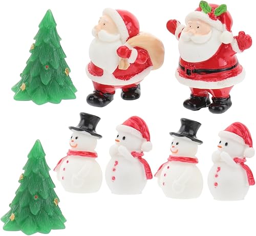 Happyyami 8 mini adornos de Navidad, Papá Noel, muñeco de nieve, reno, árbol de Navidad, miniaturas, figuras de pastel de Navidad, casa de muñecas