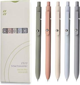 UIXJODO Gel Pens, 5 Pcs 0.5mm Black Ink Pens Fine Point Smooth Writing Pens, High-End Series Retractable Pens for Journaling Note Taking, Cute Office School Supplies Gifts for Women Men (Morandi)