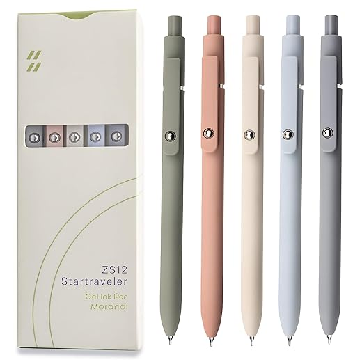 Gel Pens, 5 Pcs 0.5mm Black Ink Pens Fine Point Smooth Writing Pens, High-End Series Pens for Journaling Note Taking, Cute Office School Supplies Gifts for Women Men (Morandi)