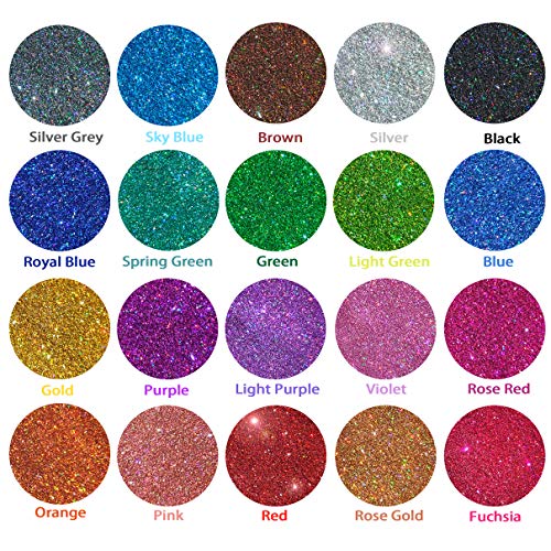 Laza Holografischer feiner Glitzer, 20 Farben Kunst- und Bastelglitzer gemischt ultrafeine Puder-Pailletten für Harz… – Bild 5