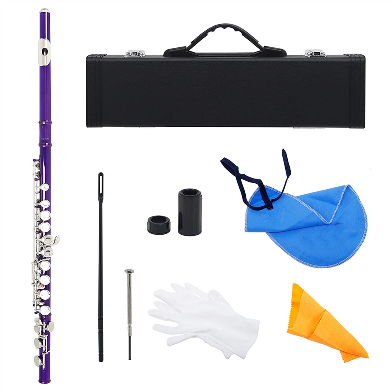 Flauto in cupronichel con Custodia Imbottita Viola, 16 Fori, Tono Do, Flauto in Chiave Mi, Strumento a fiato per Studenti, Flauto.,