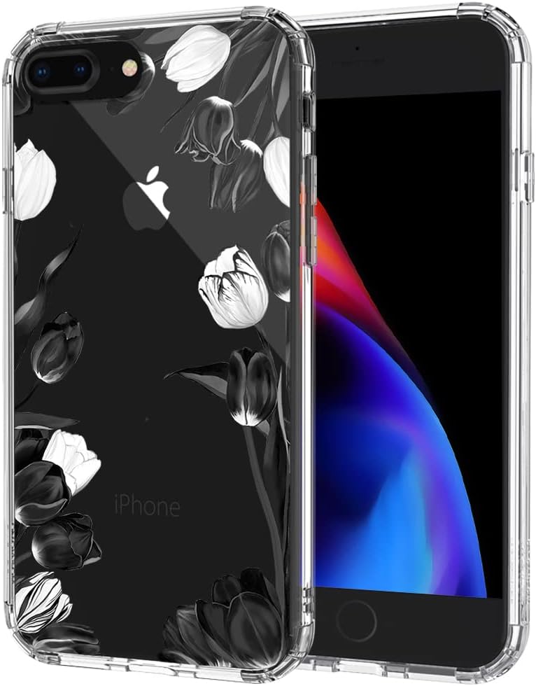 MOSNOVO Designed for iPhone 7 Plus Case/iPhone 8 Plus Case, [6.6 FT Military Grade Drop Protection] Clear Cover for iPhone 7 Plus/iPhone 8 Plus 6.5" - Black White Tulips