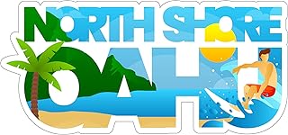 North Shore Oahu, Hawaii, 3 inch Sticker, S360, (Waterproof Vinyl Decal for Car, Water Bottle, Laptop, iPad, Window, Cooler, Luggage, Bumper, Toolbox, Locker), 3 inch