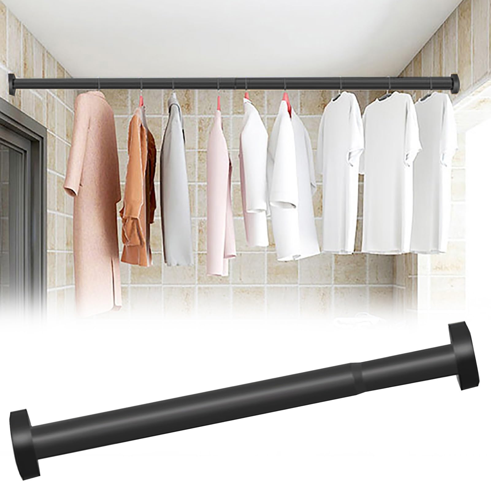Aluminium Alloy Telescopic Hanger Rod for Wardrobe Closet, Cloakroom Clothes Hanging Rail Bar, Bedroom Balcony Patio Garment Organizer Rack(Black,120-220cm)
