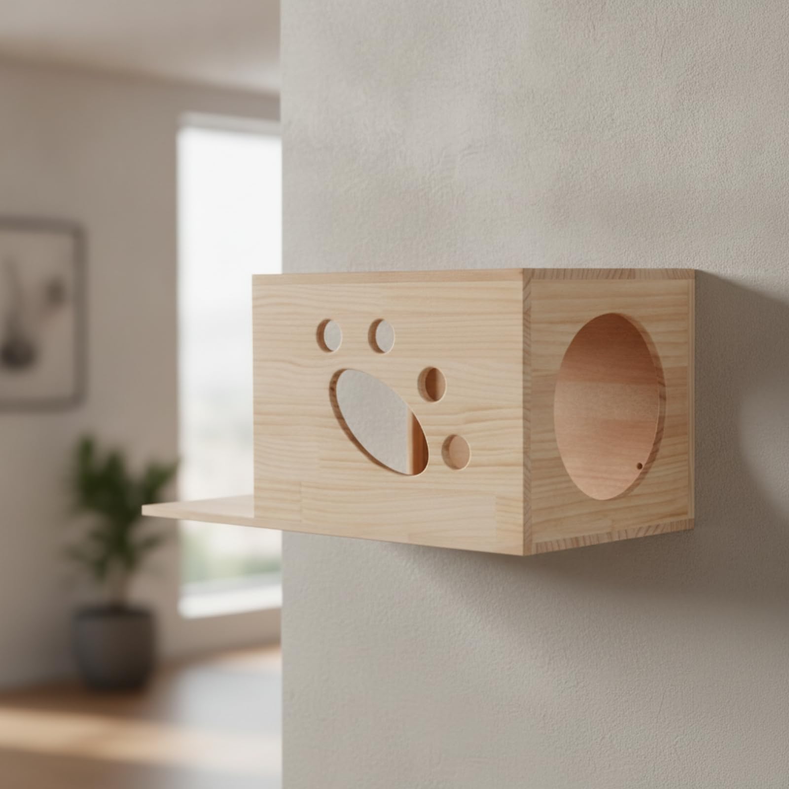 Capsula per Gatti in Legno Salvaspazio, Cuccia Per Gatto Da 40 Cm, Struttura Cubica In Legno, 40 × 30 × 29 Cm