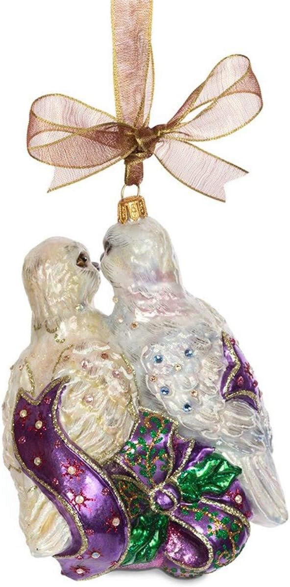Jay Strongwater Blown Glass Two Turtle Doves (Wedding, Anniversary, 12 Days of Christmas) Glass Christmas Ornament