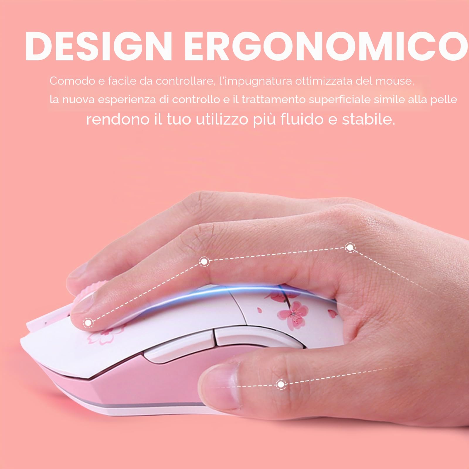 DAREU Sakura Rosa Mouse Gaming Pink con dock di ricarica ricaricabile RGB, 12 K DPI, 7 pulsanti programmabili, sensore ad alta precisione [300IPS] [1000Hz] per PC Notebook Mac