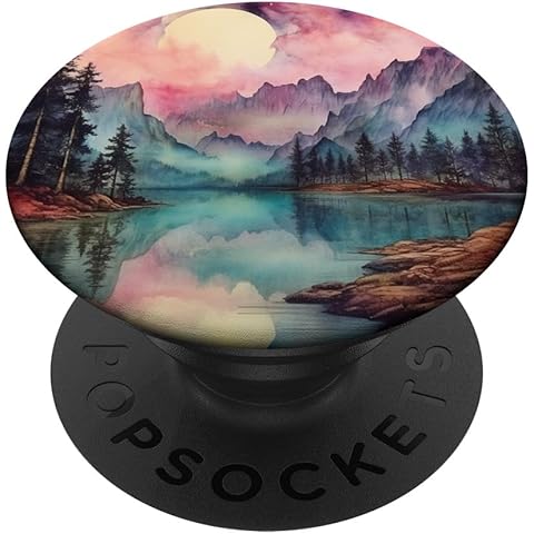 Watercolor Mountains Landscape Lake PopSockets Adhesive PopGrip