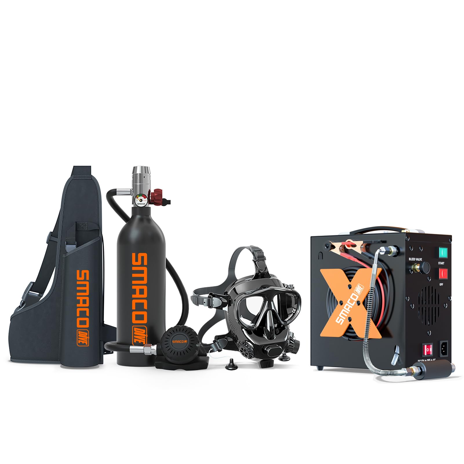 SMACO Mini Tauchflasche Kit 1L Tauchtank mit Tauchmaske für Atemzeit, Tauchflasche für flaches Tauchen, kompatibel mit Tauchpraxis/Unterwasserarbeit/Backup-Luft