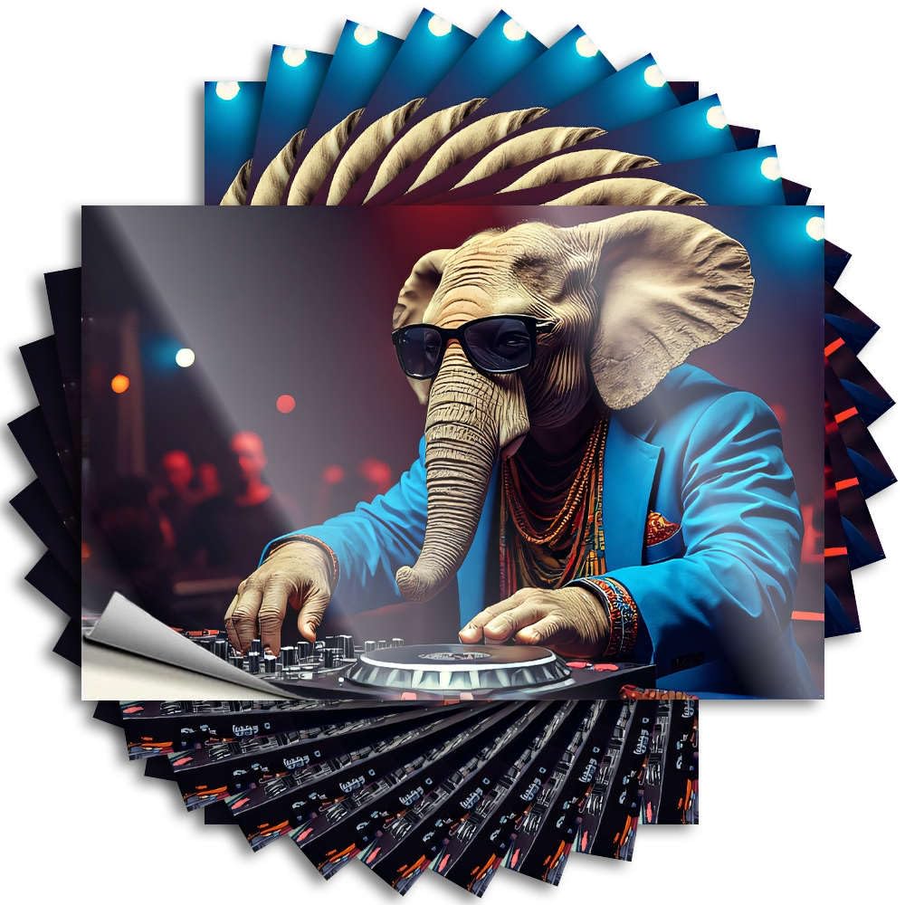 Decal Hard Scratch Resistant Decals, Western Matte Print for Phone Case Friends | Mens Bedroom Decor Uv Proof Pack Elephant Dj in Stylish Attire Mixing Beats(8X12CM)
