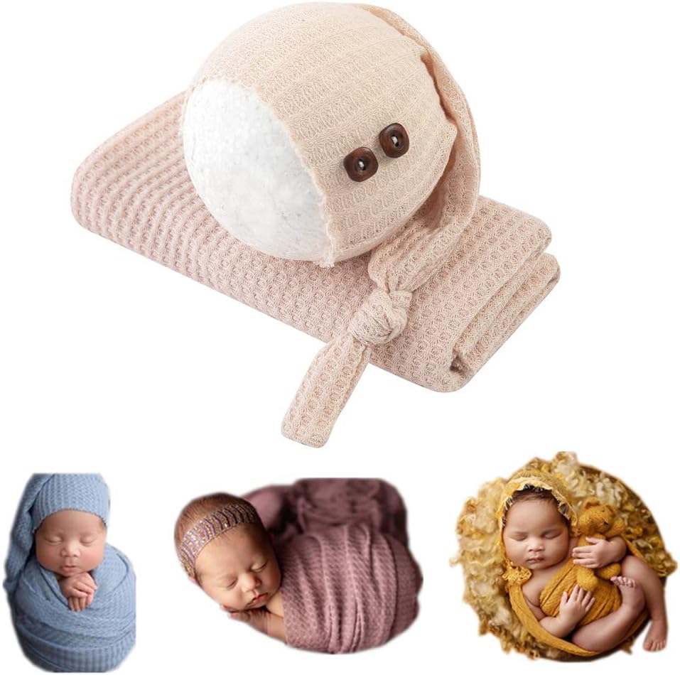 Coberllus Newborn Photography Wrap | Knot Hat & Stretch Wrap Blanket for Baby Photo Props | 15.74 X 59 inch Newborn Photo