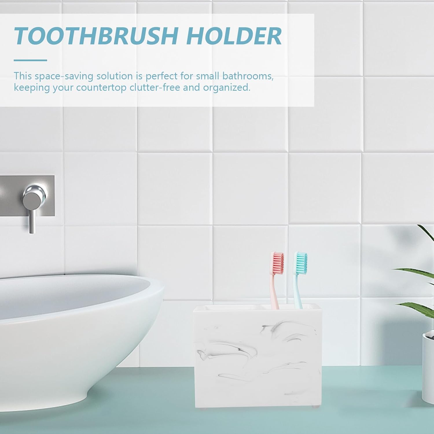 White Resin Toothbrush Organizer with Compartments for Countertop image 4