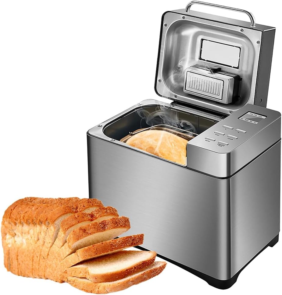 Automatic Bread Machine, 650W Multi Bread Making Machine with Fruit Nuts Dispenser, 17 Menu and 15 Hours Timer, for Whole-Wheat Bread French Bread Jam Yogurt Cake Sticky Rice 1000g