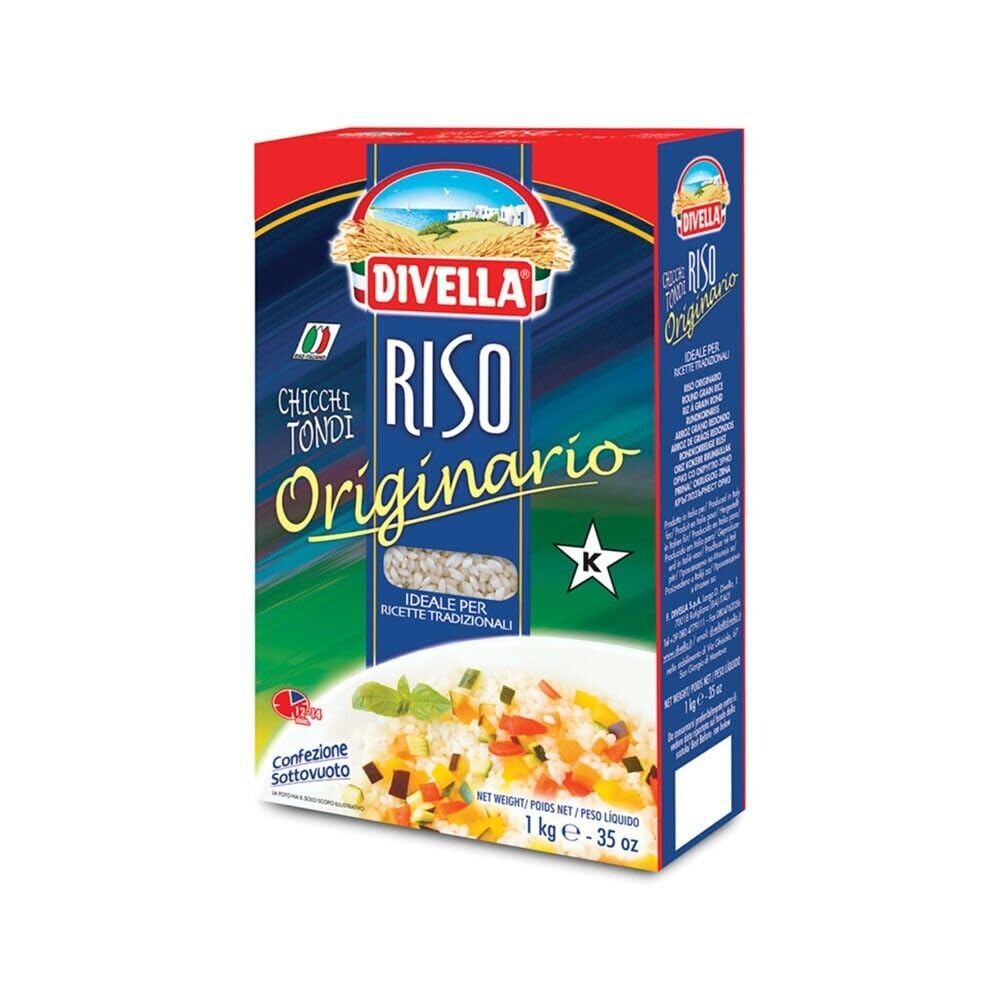 Lot de 10 grains de riz ronds Divella Riso Originario, riz italien, idéal pour les recettes traditionnelles, emballage sous vide de 1 kg + 1 sachet de talc Felce Azzurra gratuit, sachet de 100 g