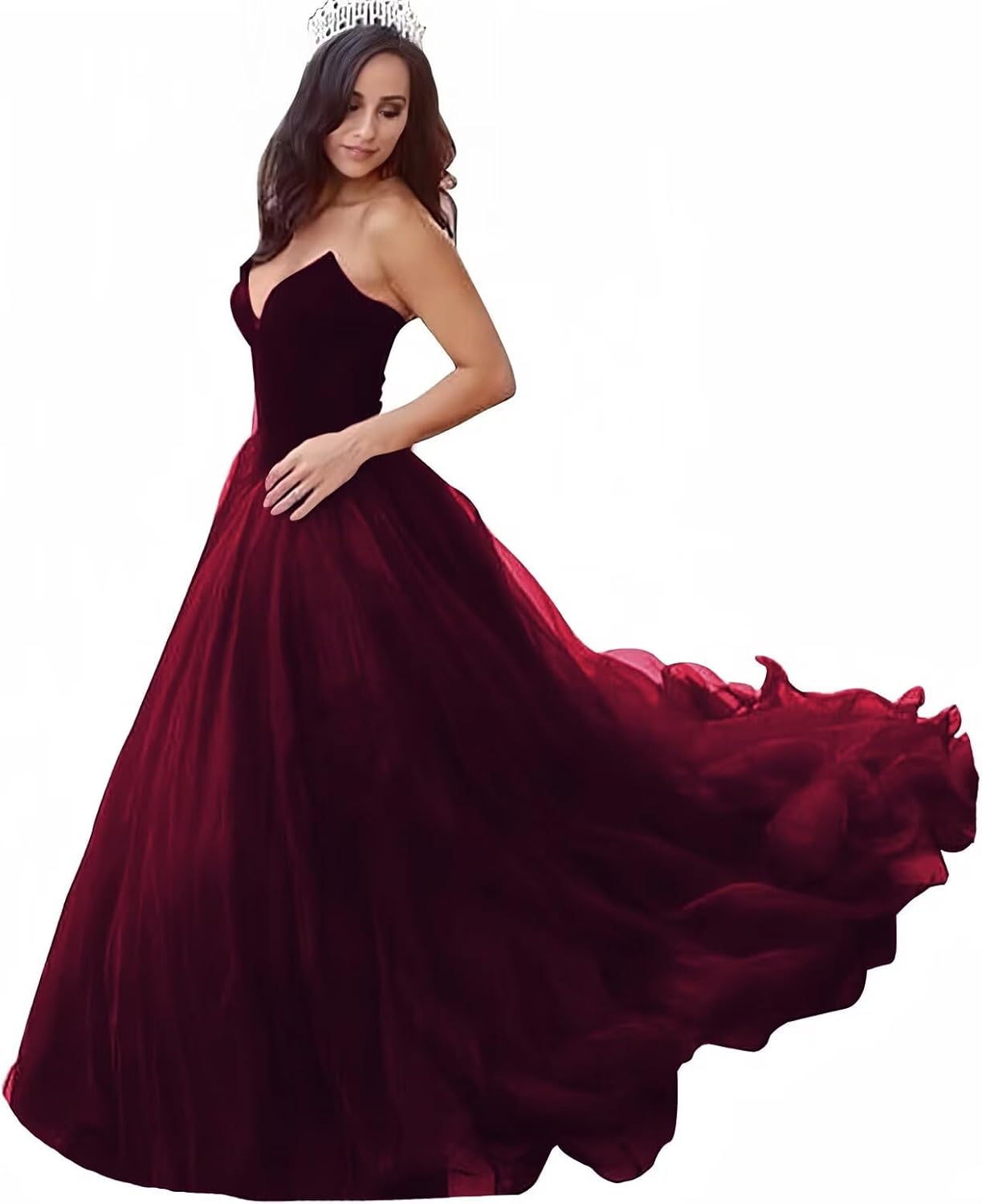 Velvet Ballgown Princess Formal Dresses V-Neck Long Formal Tulle Prom Gown Wedding