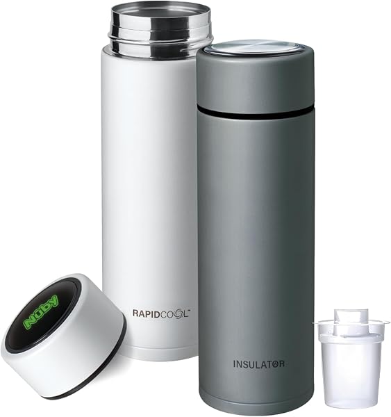 Nuby RapidCool Portable Baby Bottle Maker Twin Pack - Formula Feed in 2 Minutes | Ideal for Travel Bottles and Night Feeds | Includes Milk Powder Dispenser, Digital Lid & Flask (White) - 1