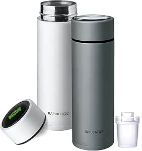 Nuby RapidCool Portable Baby Bottle Maker Twin Pack - Formula Feed in 2 Minutes | Ideal for Travel Bottles and Night Feeds | Includes Milk Powder Dispenser, Digital Lid & Flask (White)