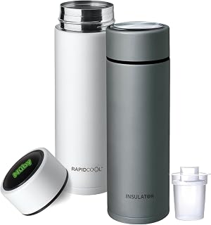 Nuby RapidCool Portable Baby Bottle Maker Twin Pack - Formula Feed in 2 Minutes | Ideal for Travel Bottles and Night Feeds | Includes Milk Powder Dispenser, Digital Lid & Flask (White)