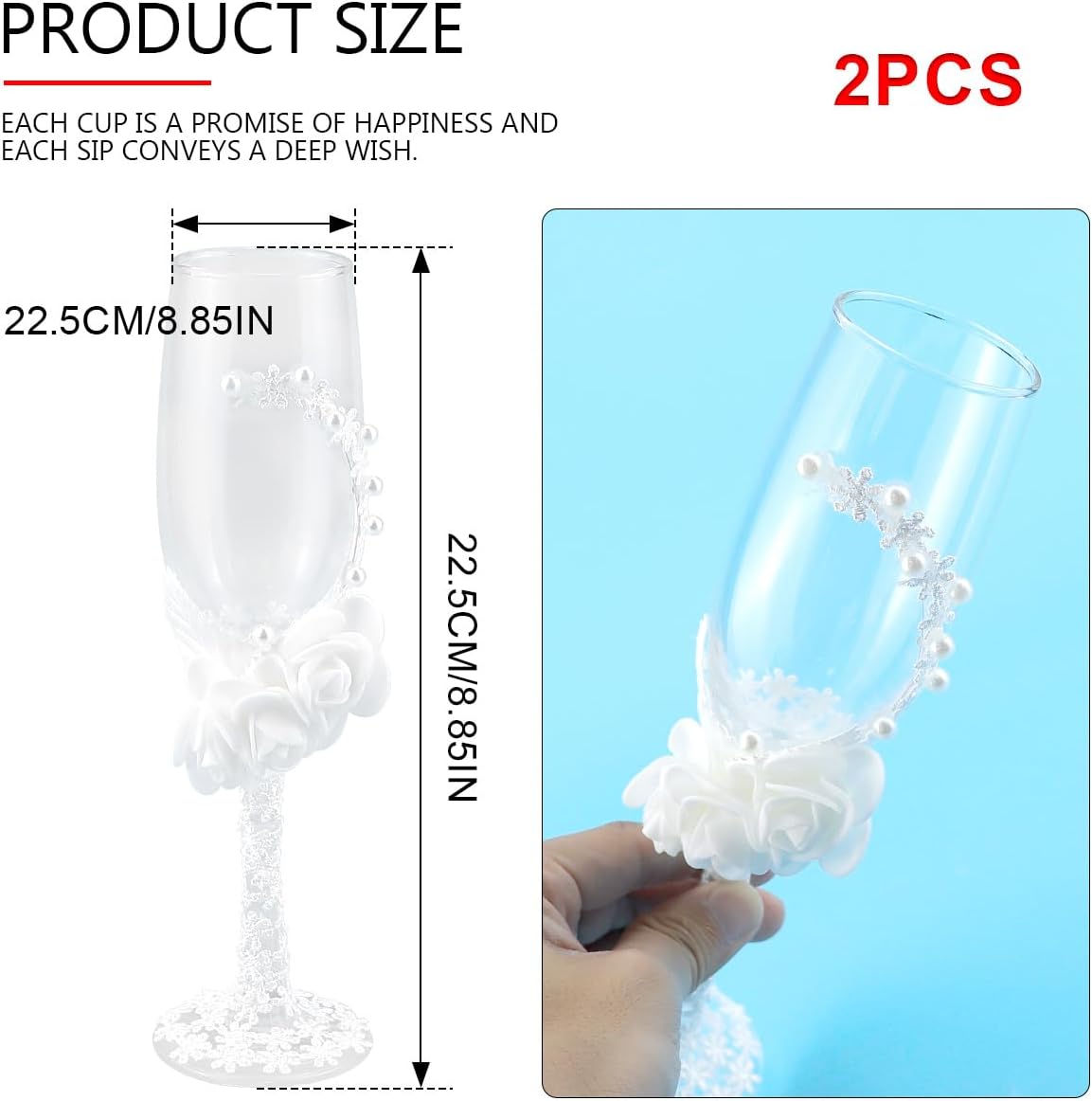 Set of 2 Wedding Champagne Glasses Bride and Groom Flutes Elegant Decorative Wine Glasses Premium Drinkware Sets for Parties Weddings Birthdays Anniversaries - Image 2