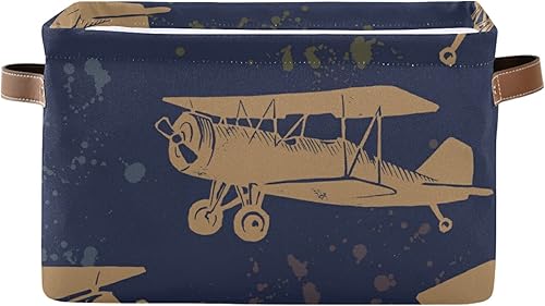 susiyo Cestas de almacenamiento plegables grandes de tela para aviones vintage, canastas decorativas plegables con asas de poliuretano para