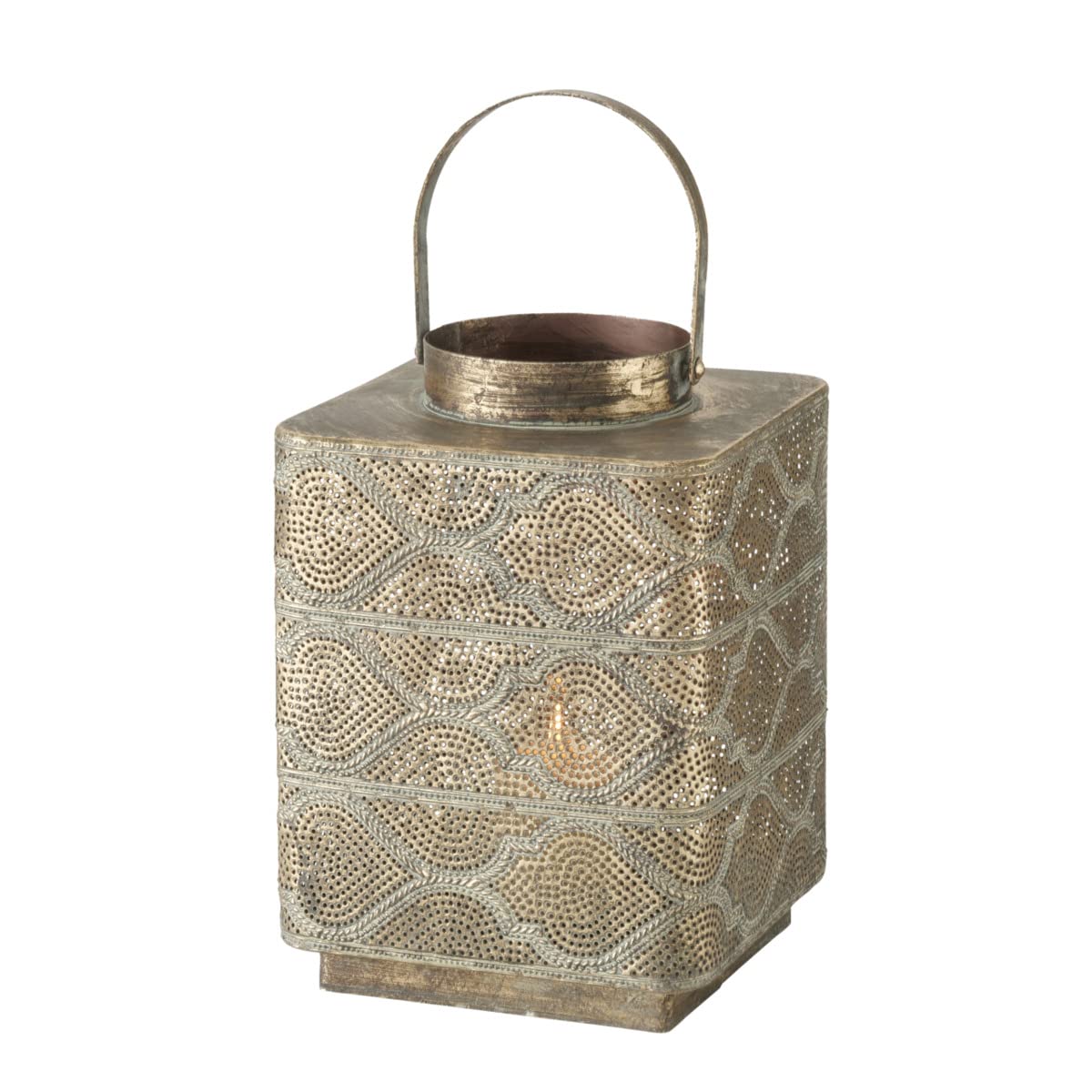 WHW Whole House Worlds Moroccan Temple Lantern, Perforated Paisley Pattern, Gold Finish Lattice, Contrast Patina, Iron, 10.25 Inches