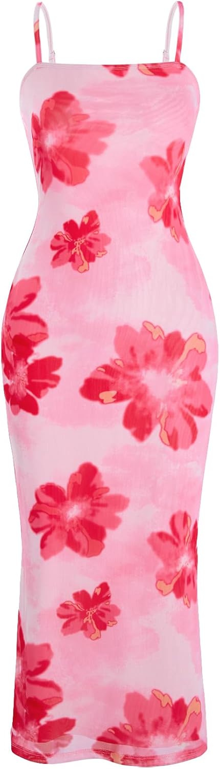 Verdusa Women's Hawaiian Tropical Floral Dresses Slimming Dress Sun Midi Sundresses Split Vacation Beach Outfits