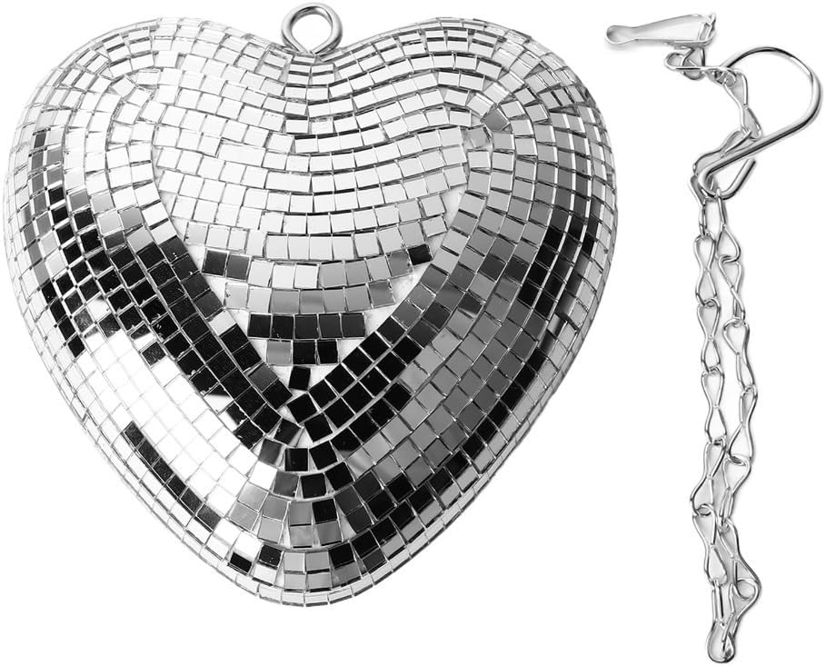 Bola espejo decorativa plateada forma corazón miniatura 1