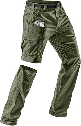 CQR Mens Convertible Cargo Tactical Pants, Water Resistant Outdoor Hiking Pants, Zip Off Lightweight Stretch Work Pants