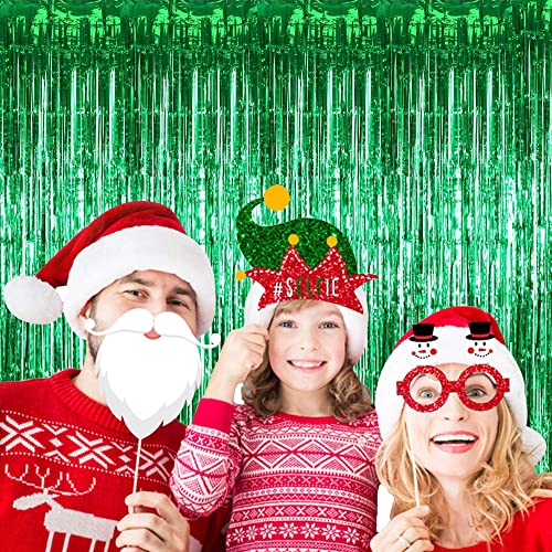 Image of TONIFUL 3Pcs Green Door Streamers,Green Photo Booth Backdrop,Metallic Streamers Green Foil Fringe Curtains for Birthday,Christmas,New Year,St. Patrick's Day Party Streamers Decor(9.9ft x 6.6ft)