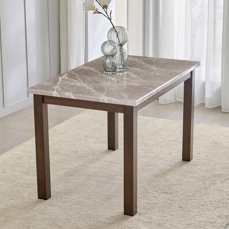 Image of Home Centre Harmony Sia Solid Wood Faux Marble Top 4-Seater Dining Table - Grey