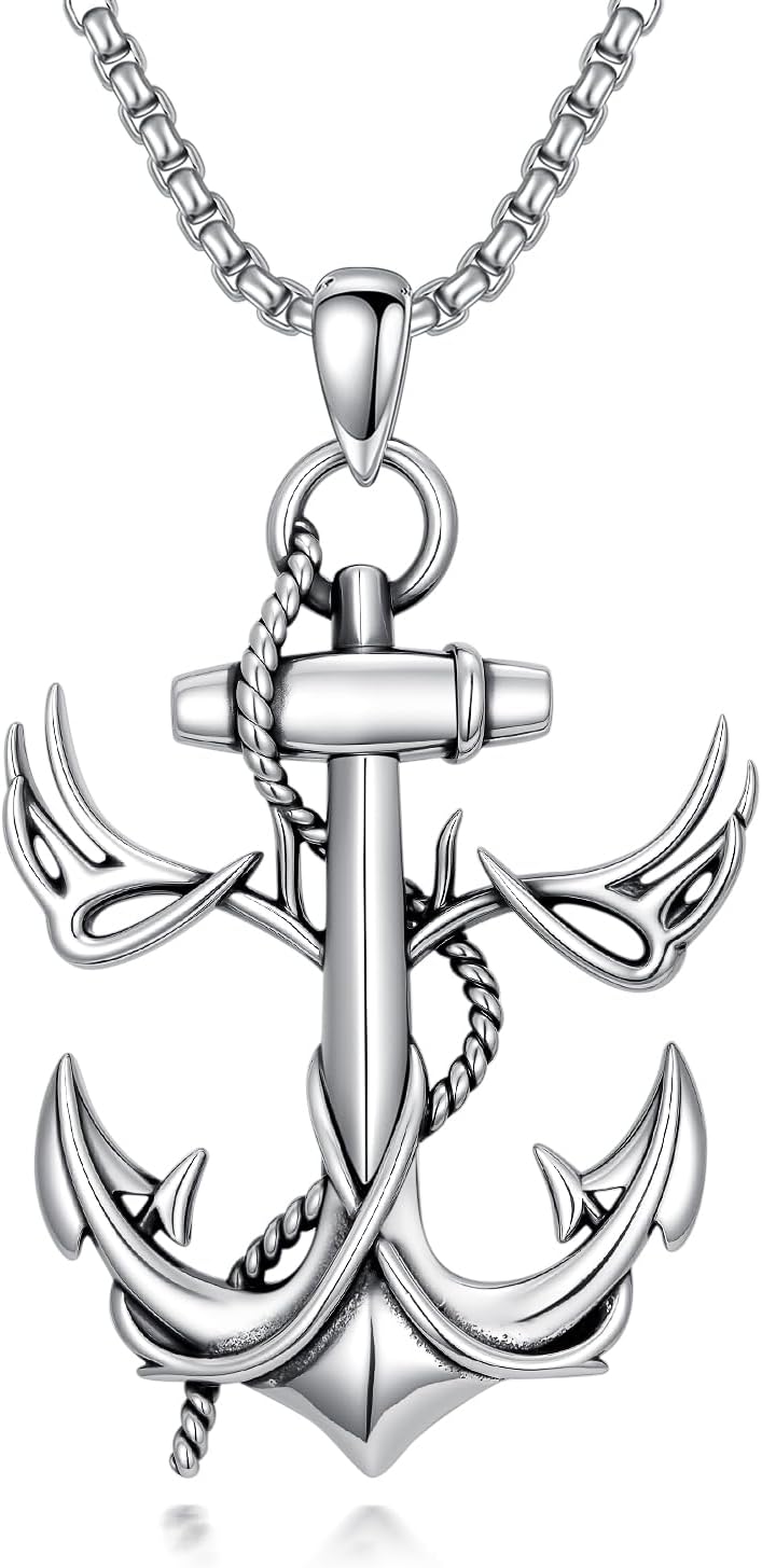 PROESS Fish Hook Necklace 925 Sterling Silver Deer Antler Hunting/Viking/Turquoise/Hawaii Skeleton Double Fishhook Pendant Fishing Necklace Hunting Jewelry Gifts for Men Women Fishing Lover