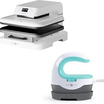 HTVRONT 38cm x 38cm Auto Heat Press Machine White Color + Mini Heat Press Machine Mint Green for Iron on Vinyl, Tshirts, Crafts, Hat, Cap, Pillow
