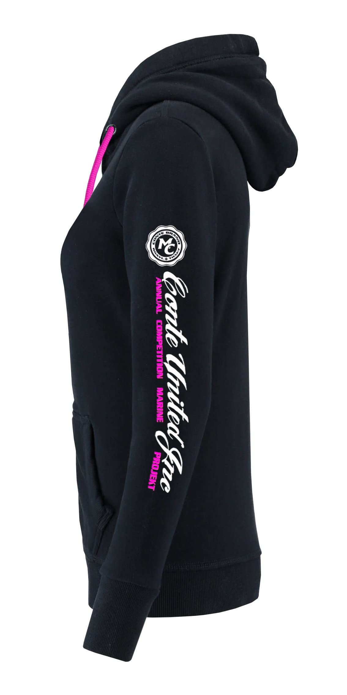M.Conte Damen Hooded Sweater Sweat-Shirt-Jacke Schwarz Pink Mit Kapuze