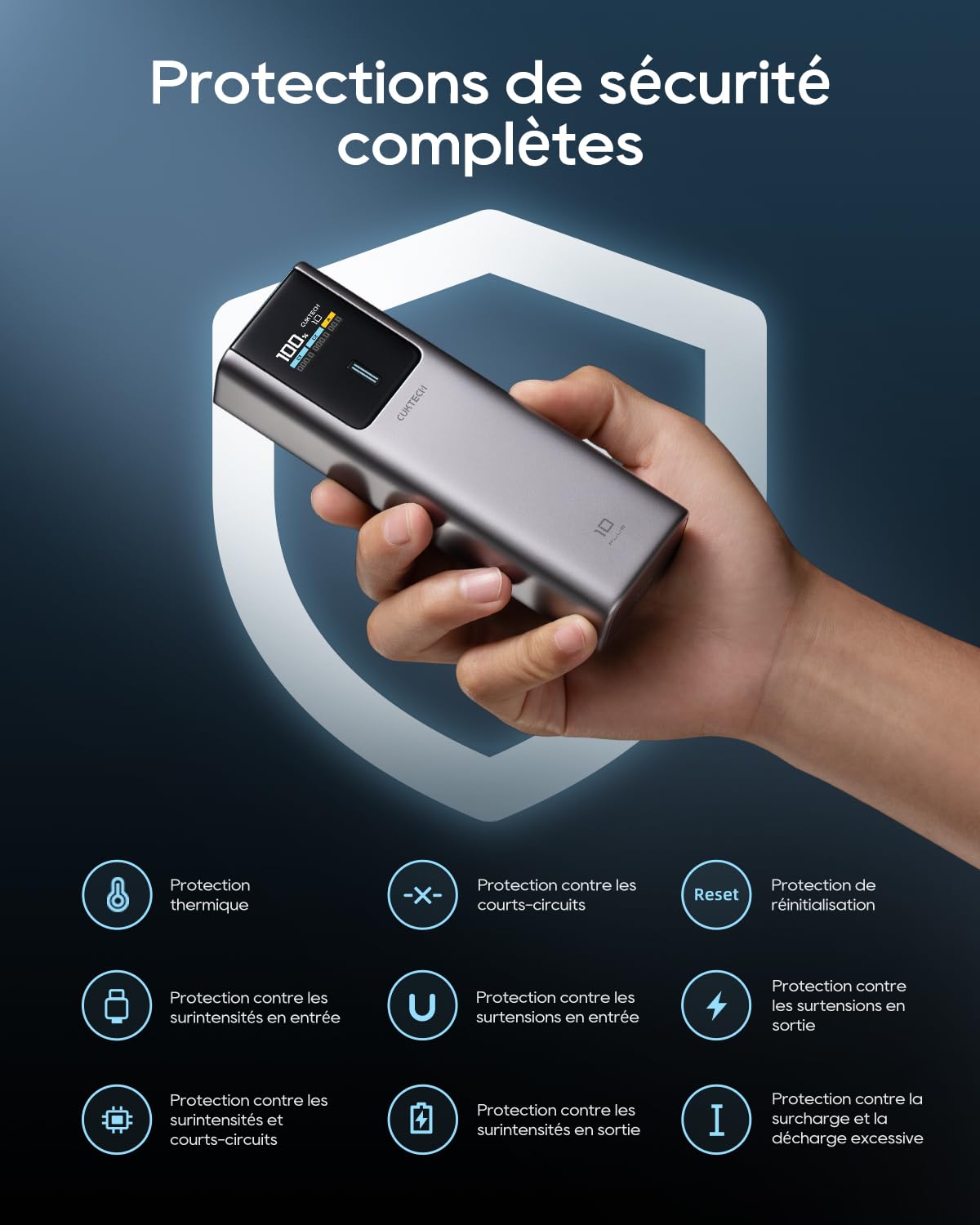 CUKTECH 10 Plus 100W 15000mAh Batterie Externe avec ÉcranTFT, Certifiée CCC