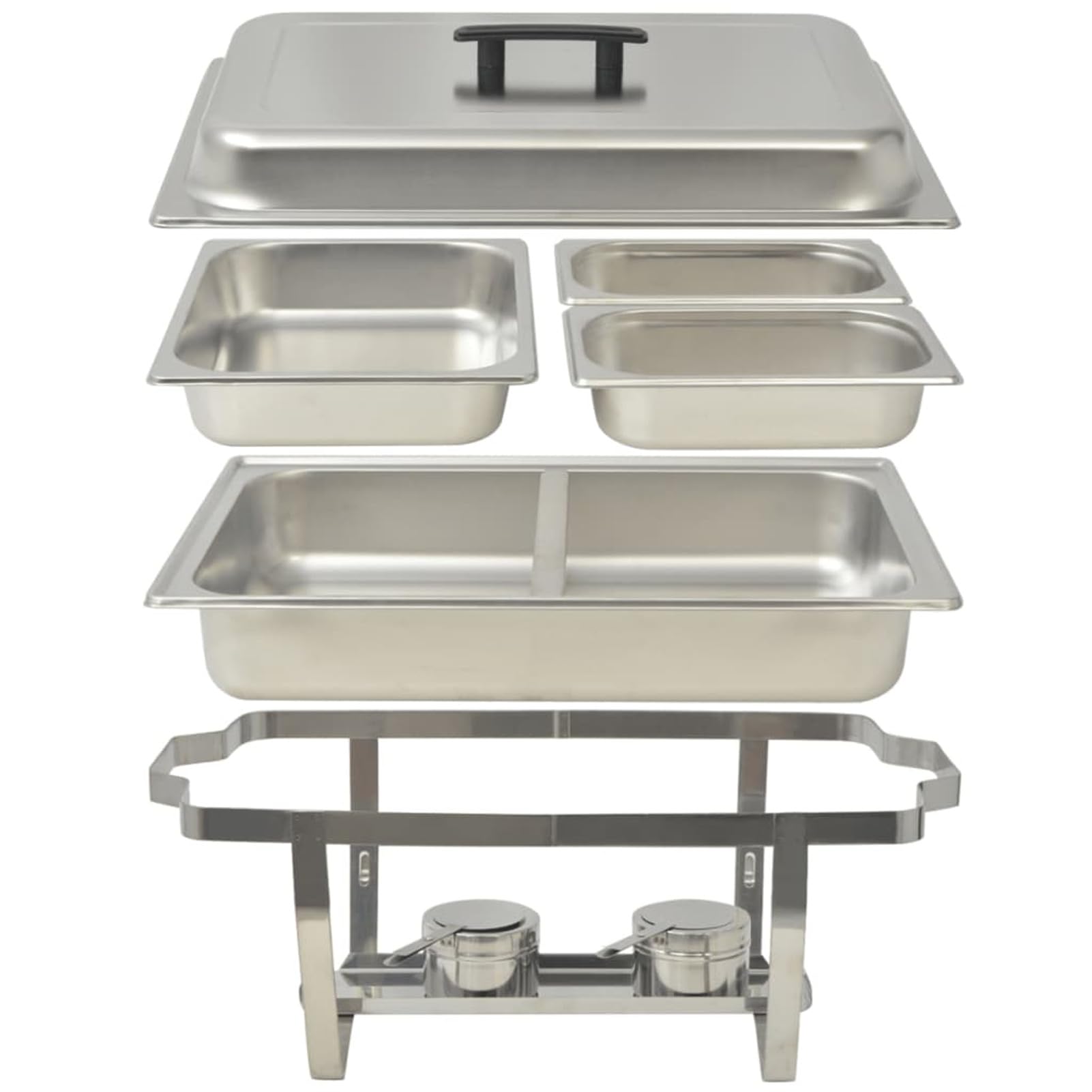 Juego de 3 bandejas calientaplatos de acero inoxidable-Chafing Dish Buffet Calientaplatos de Acero Inoxidable Recipiente Bandeja de Calefacción Ollas de Calefacción para Servir para Buffet de Ca