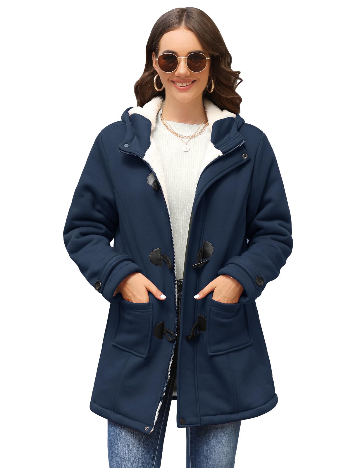 Yuson Girl Abrigos Mujer Invierno Chaqueta con Horn Botones Espesar Hoodie Abrigo Elegantes Sudaderas Mujer con Capucha Casual Jacket Cardigans Tops Cremallera Outwear con Bolsillos