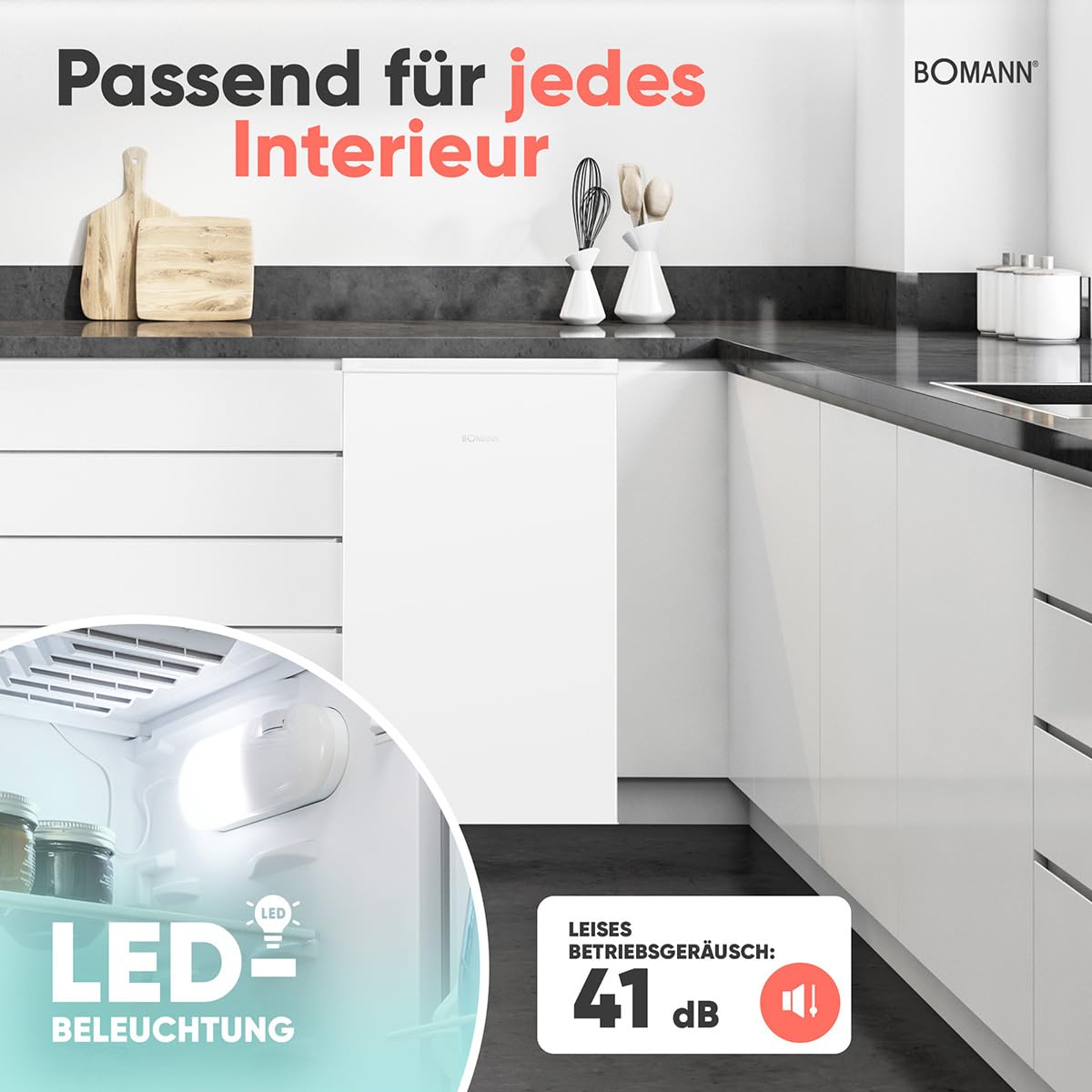 Bomann KS 7257 Kühlschrank mit Frostfach 83 Liter energieeffizient leise kompakt LED Beleuchtung weiß