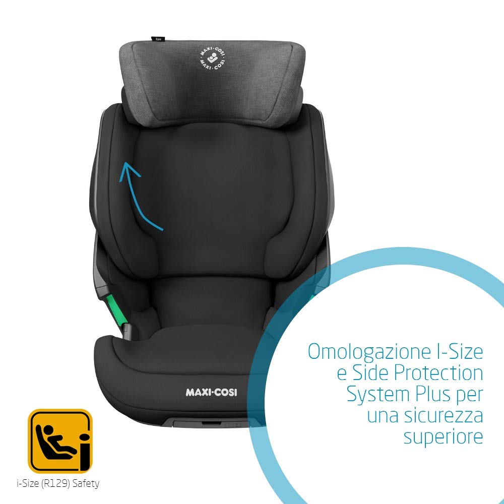 Maxi-Cosi Kore i-Size Seggiolino auto per bambini 3,5 - 12 anni, 100 - 150 cm, Seggiolino auto ISOFIX, Altezza/Larghezza regolabile, Sistema di protezione laterale SPS Plus, Authentic Black