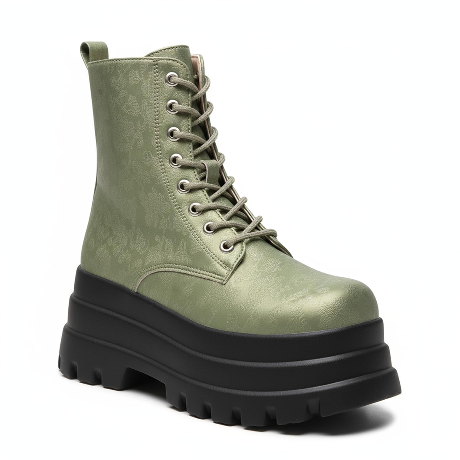Womens Chunky Platform Gothic Ankle Boots Fashionable Round Toe Lug Sole Non-Slip Lace-Up Stylish Combat Boots