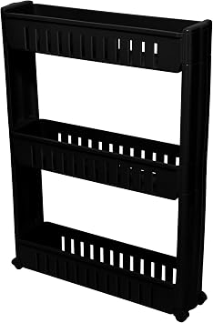 Simplify 3 Tier Slim Slide Out Storage Cart | Multi-Purpose Organization | Rolling | Wheels | Small Space | Laundry Room | Kitchen | Bathroom | Office | Matte Black