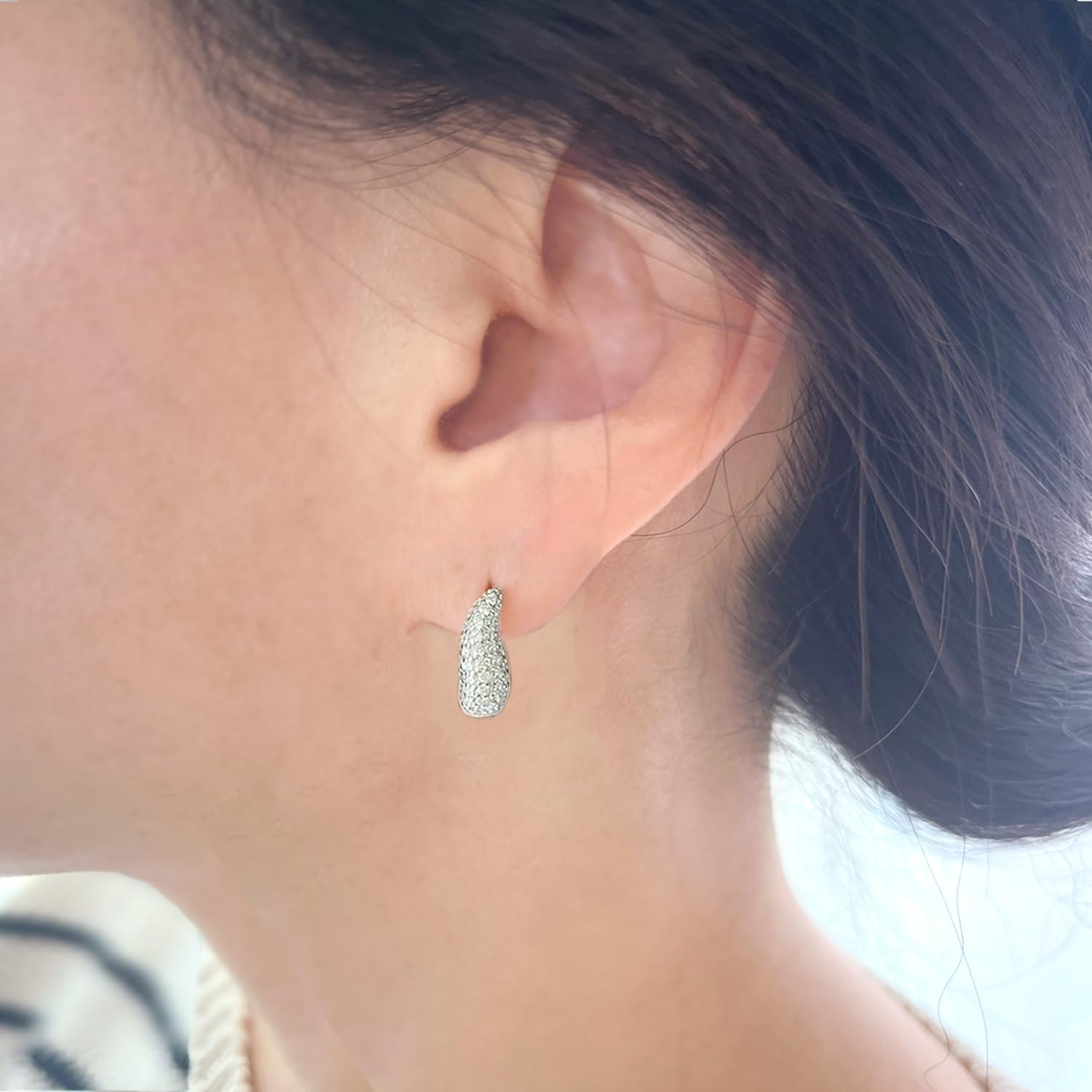 925 Silver Cubic Zirconia Pave Wave Dome Huggie Earrings - Image 3