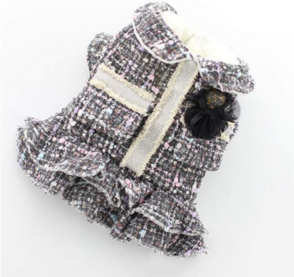 Princess Dog Coat Dress Winter Thicken Pet Outfit Lapel Collar Floral Decor Lady Fragrant Tutu Skirt Jacket for Small Dogs Teedy (Color : White Size : Large) (Black X)