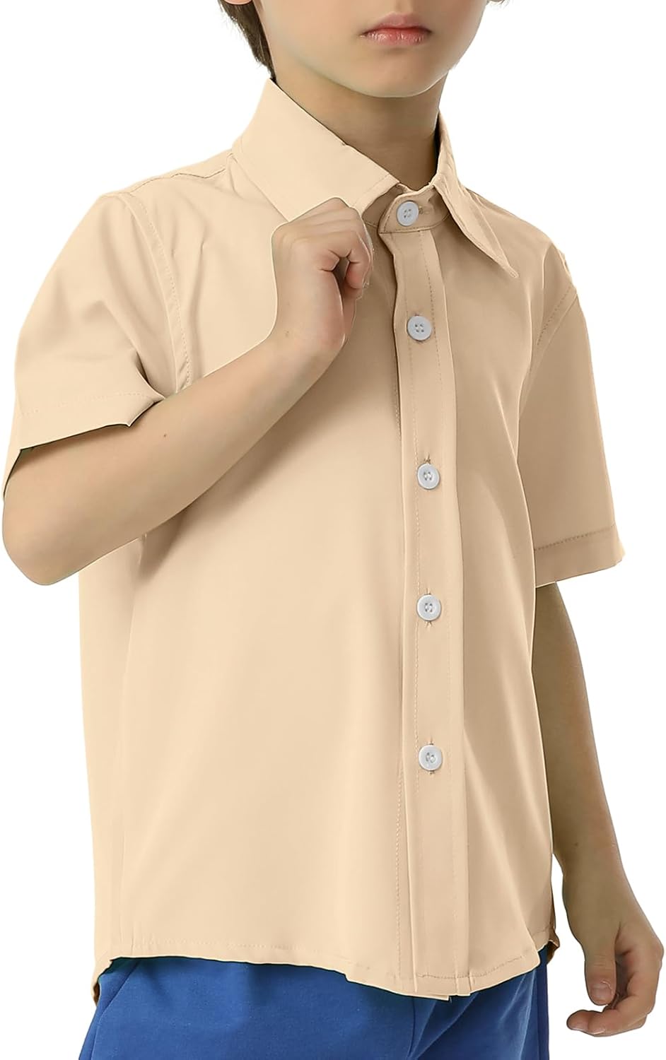 Phedrew Boys Short Sleeve Dress Shirt Lightweight Cooling Button Down Shirts Summer School Uniform Shirts for Kids