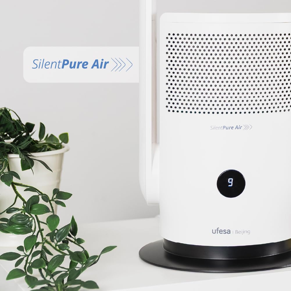 Ufesa Beijing Ventilatore e Purificatore d’Aria Senza Pale 2‑in‑1, 35W, Filtro HEPA13, CADR 90 m³/h, 9 Velocità, Oscillazione 80º, Ultrasilenzioso, Timer 8h, Display LED, Telecomando