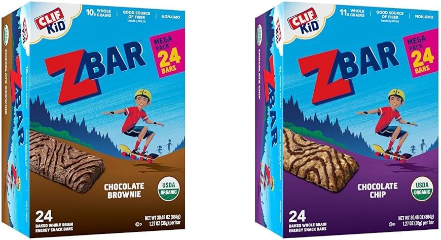 CLIF Kid Zbar Organic Whole Grain Snack Bars Bundle - Iced Oatmeal Cookie (24 Pack) and Chocolate Chip (18 Pack)